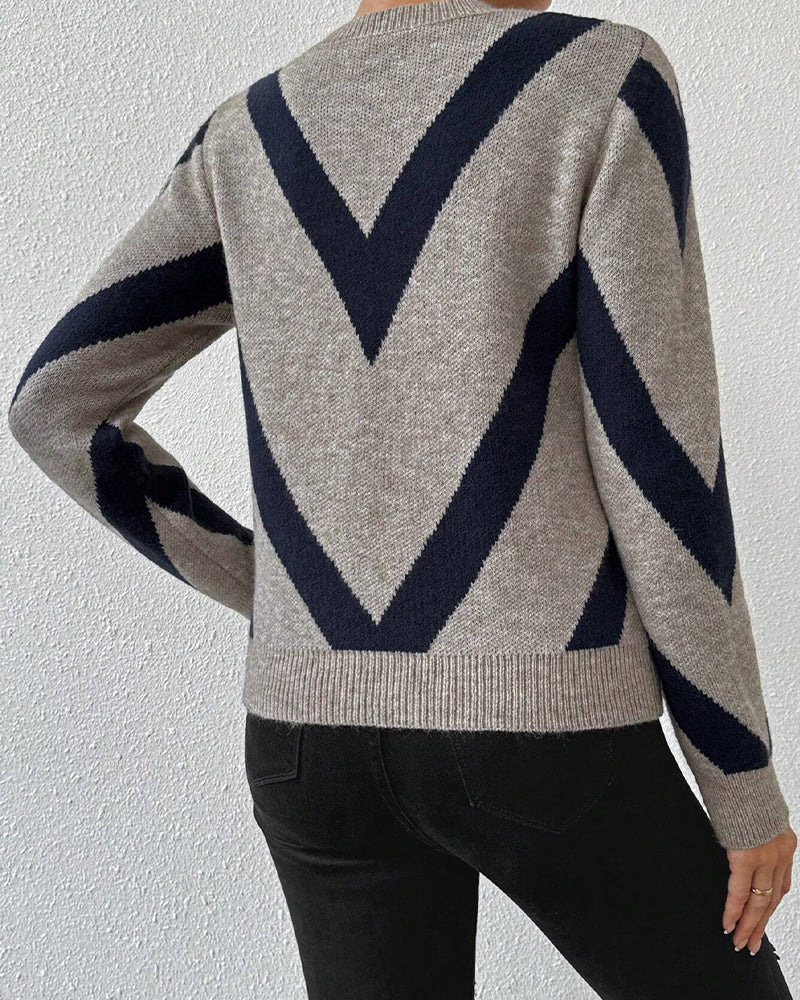 Pullover damski z dekoltem okrągłym w geometryczny wzór - 3 - Livia-Moda