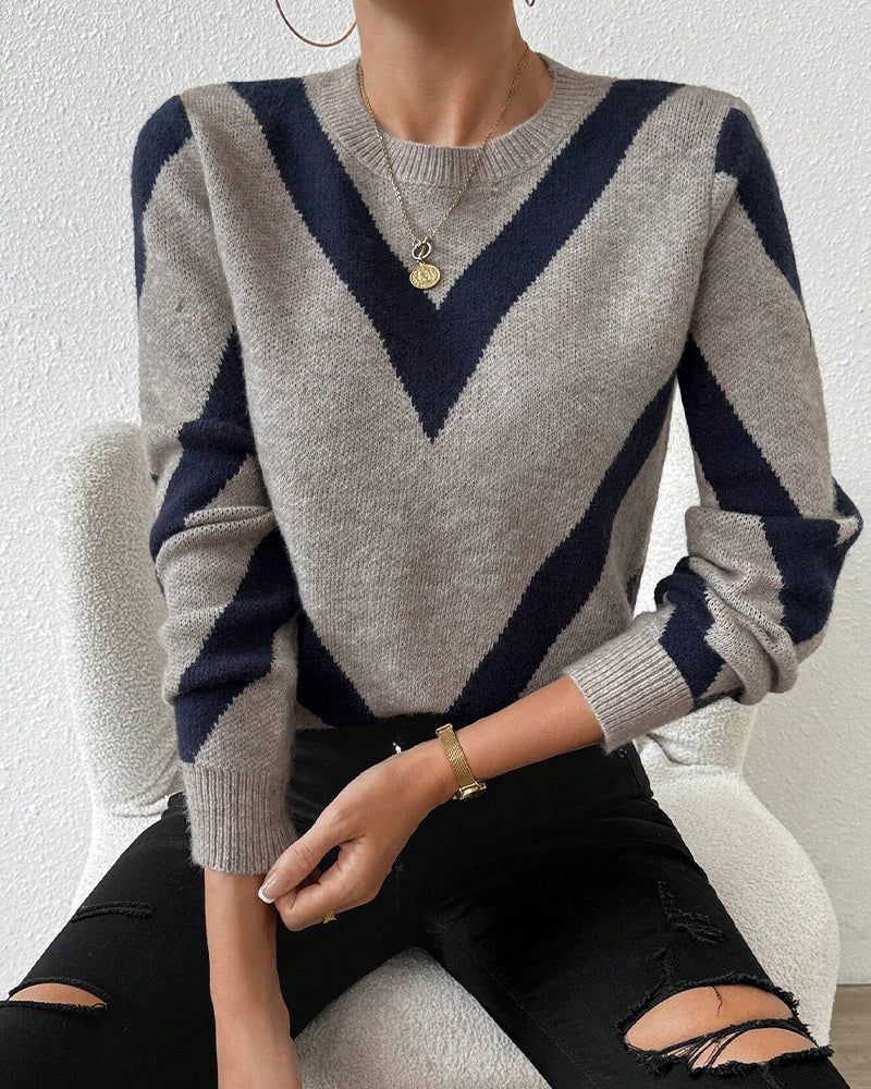 Pullover damski z dekoltem okrągłym w geometryczny wzór - 6 - Livia-Moda
