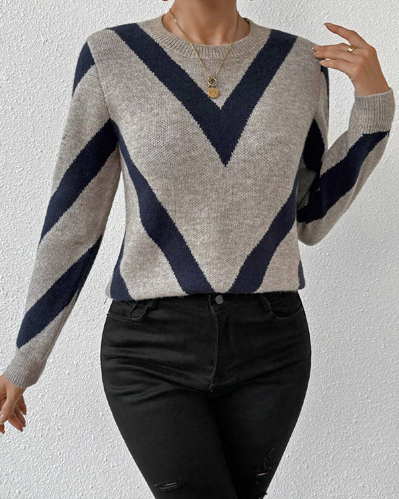 Pullover damski z dekoltem okrągłym w geometryczny wzór - 8 - Livia-Moda