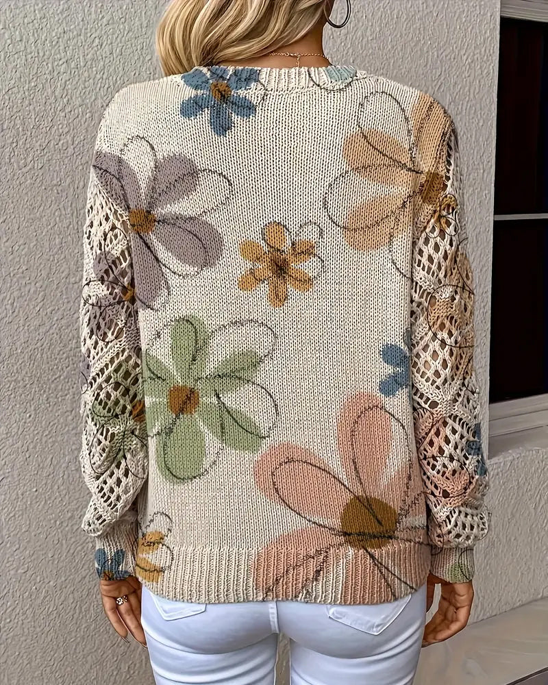 Pullover damski z dekoltem w serek i kwiatowym wzorem - 4 - Livia-Moda