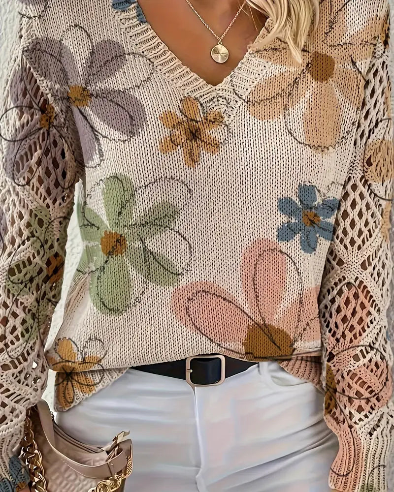 Pullover damski z dekoltem w serek i kwiatowym wzorem - 5 - Livia-Moda