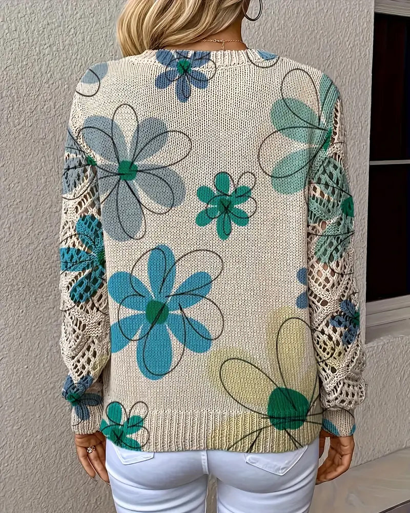 Pullover damski z dekoltem w serek i kwiatowym wzorem - 8 - Livia-Moda