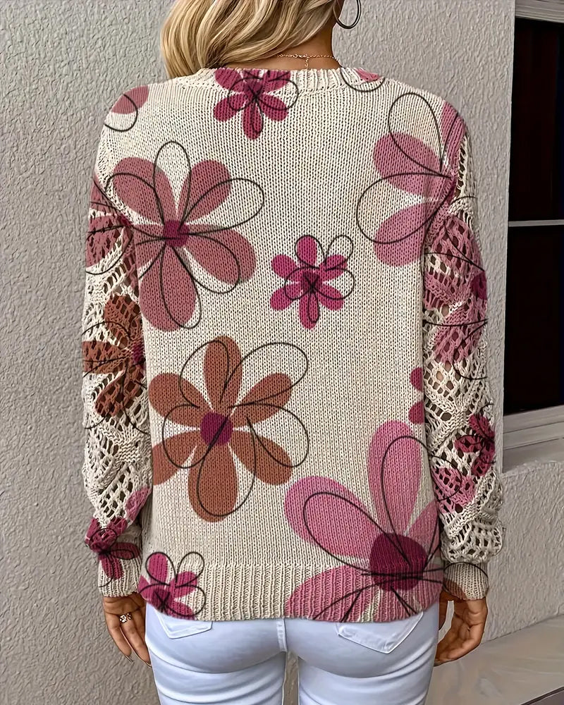 Pullover damski z dekoltem w serek i kwiatowym wzorem - 13 - Livia-Moda