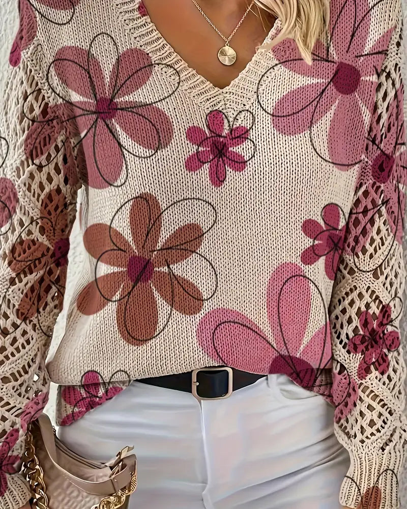 Pullover damski z dekoltem w serek i kwiatowym wzorem - 15 - Livia-Moda