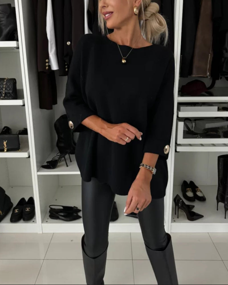Pullover damski z okrągłym dekoltem i długimi rękawami - 5 - Livia-Moda