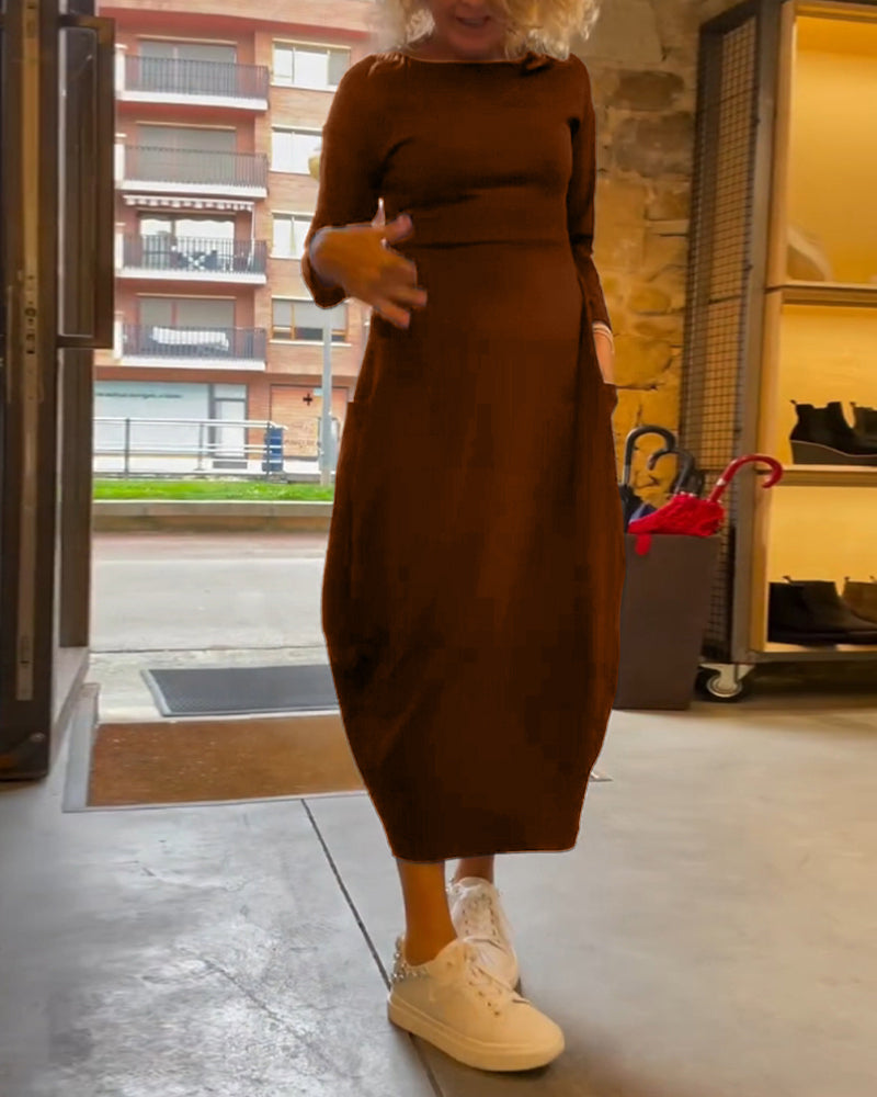 Sukienka maxi damska z długimi rękawami i kieszeniami - 6 - Livia-Moda