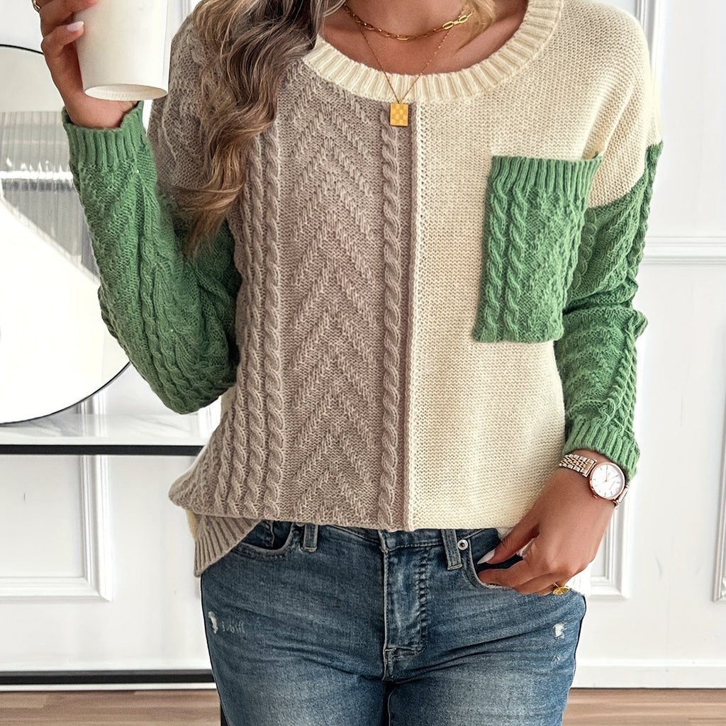 Pullover damski z dekoltem okrągłym i długim rękawem, w dwóch kolorach - 1 - Livia-Moda