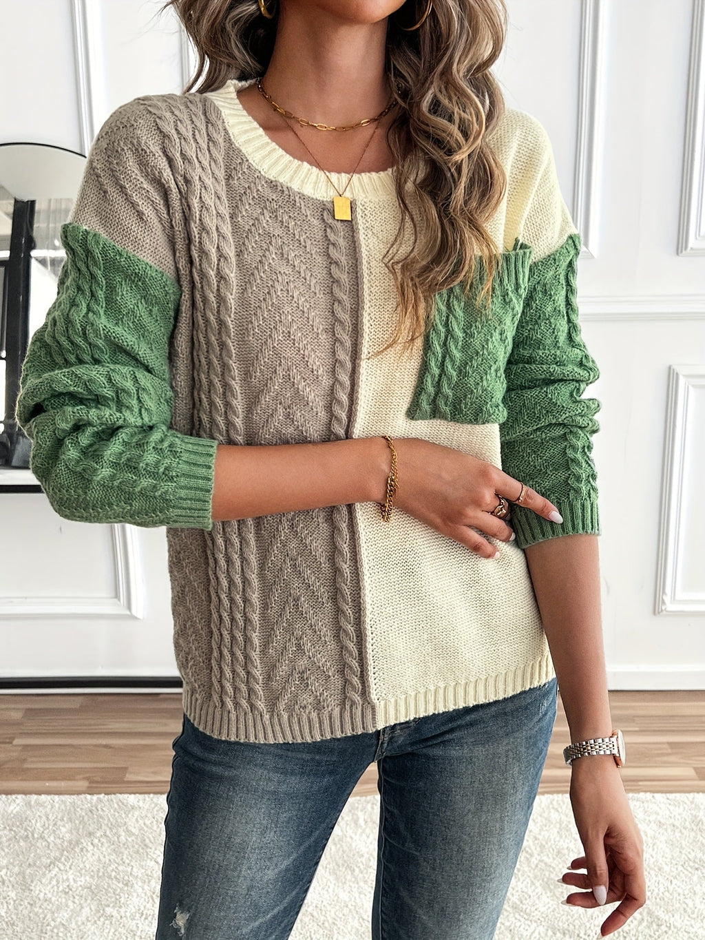 Pullover damski z dekoltem okrągłym i długim rękawem, w dwóch kolorach - 4 - Livia-Moda