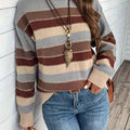 Pullover damski w paski z okrągłym dekoltem i długim rękawem - 1 - Livia-Moda
