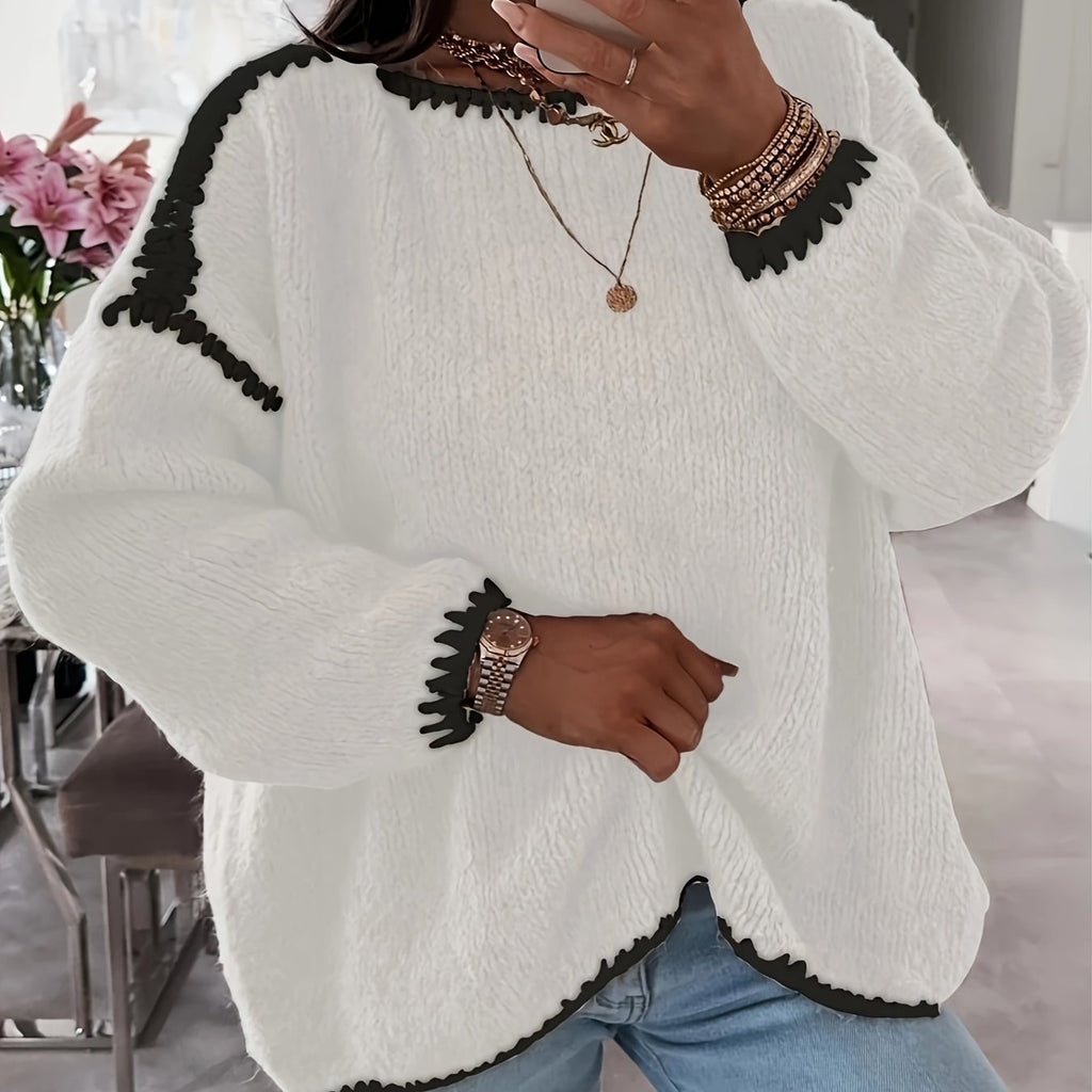 Pullover damski luźny z dekoltem U i szerokimi rękawami - 5 - Livia-Moda