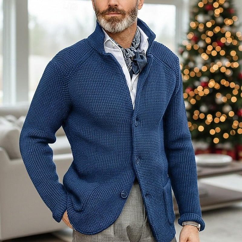 Cardigan damski z kołnierzem i guzikiem, długi rękaw, elegancki - 1 - Livia-Moda