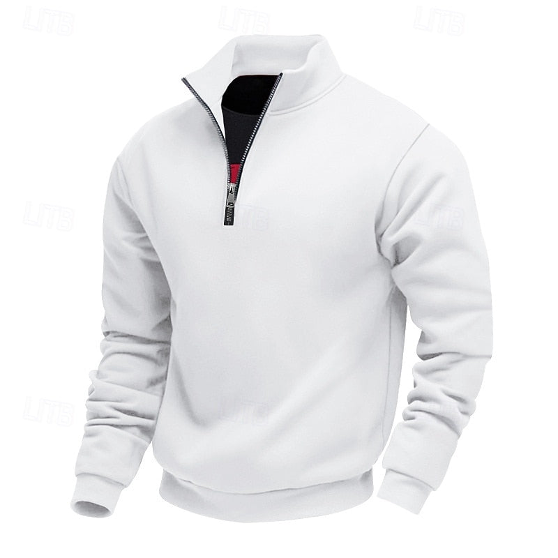 Pullover męski z kołnierzem i zamkiem błyskawicznym, luźny krój - 1 - Livia-Moda
