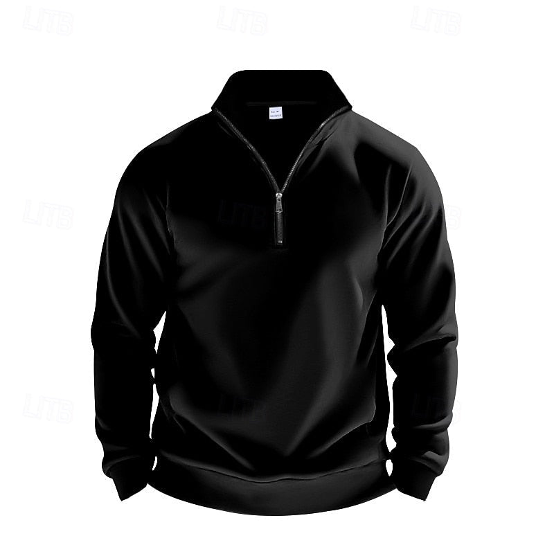 Pullover męski z kołnierzem i zamkiem błyskawicznym, luźny krój - 5 - Livia-Moda
