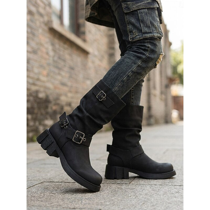 Biker Boots damskie z klamrami i blokowym obcasem - 1 - Livia-Moda