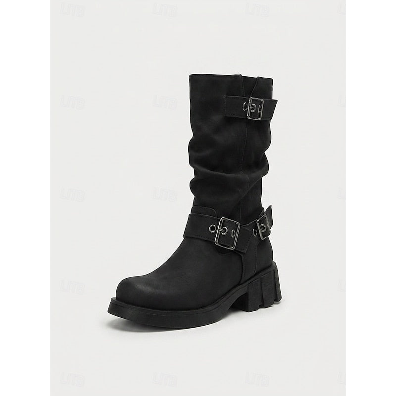 Biker Boots damskie z klamrami i blokowym obcasem - 2 - Livia-Moda