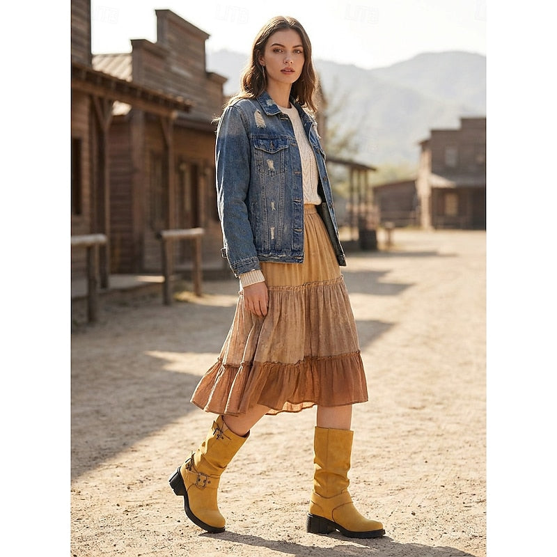 Biker Boots damskie z klamrami i blokowym obcasem - 3 - Livia-Moda