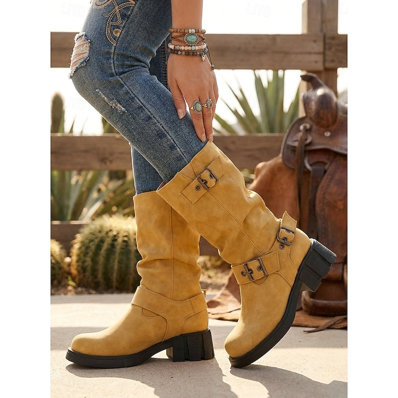 Biker Boots damskie z klamrami i blokowym obcasem - 4 - Livia-Moda