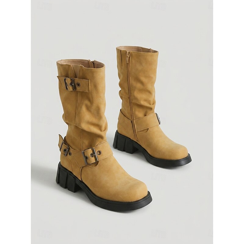 Biker Boots damskie z klamrami i blokowym obcasem - 5 - Livia-Moda