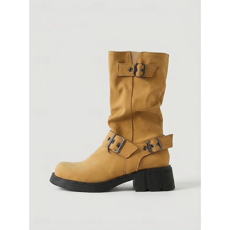 Biker Boots damskie z klamrami i blokowym obcasem - 6 - Livia-Moda