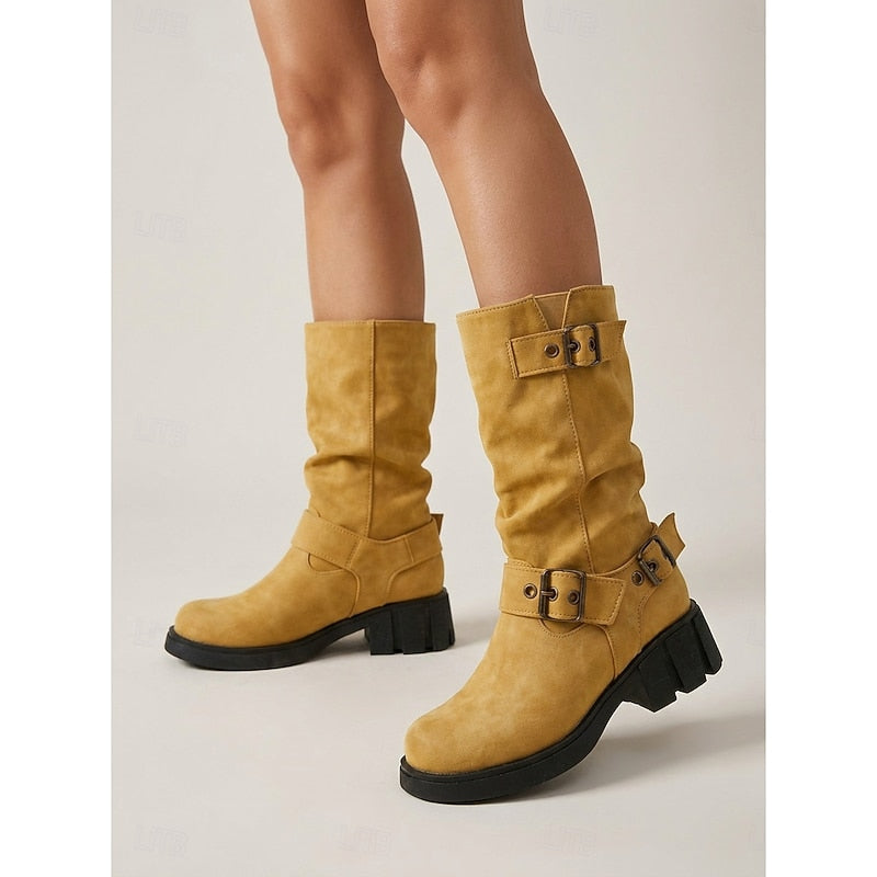 Biker Boots damskie z klamrami i blokowym obcasem - 8 - Livia-Moda