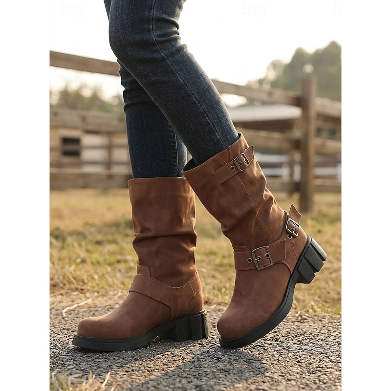 Biker Boots damskie z klamrami i blokowym obcasem - 11 - Livia-Moda