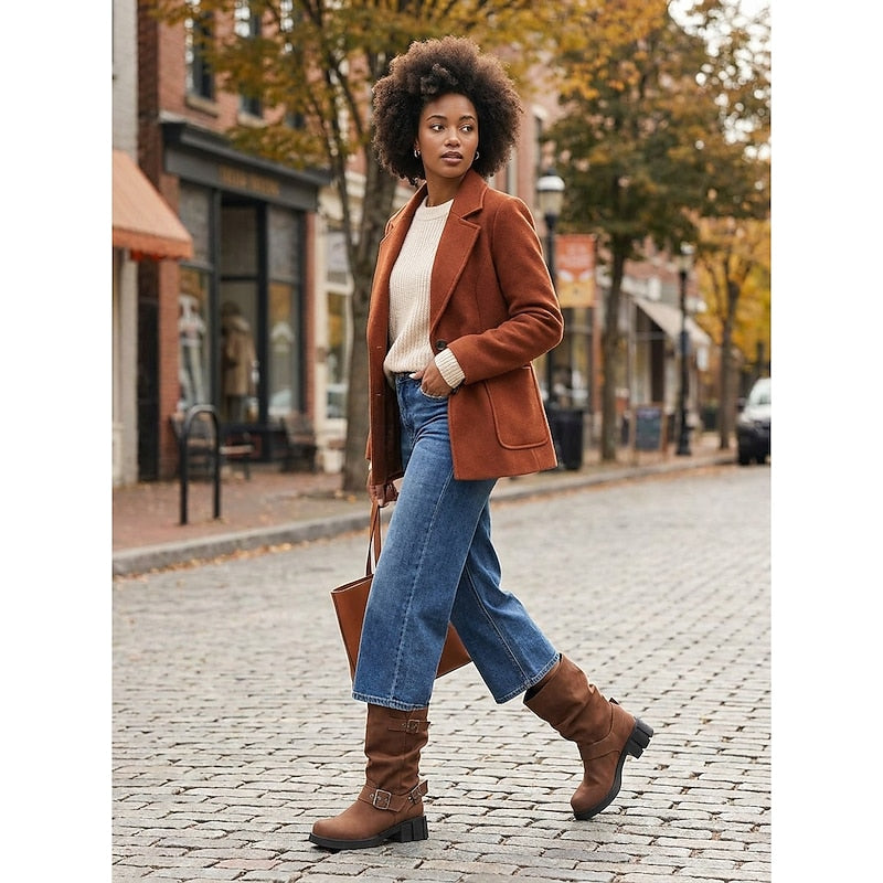 Biker Boots damskie z klamrami i blokowym obcasem - 12 - Livia-Moda