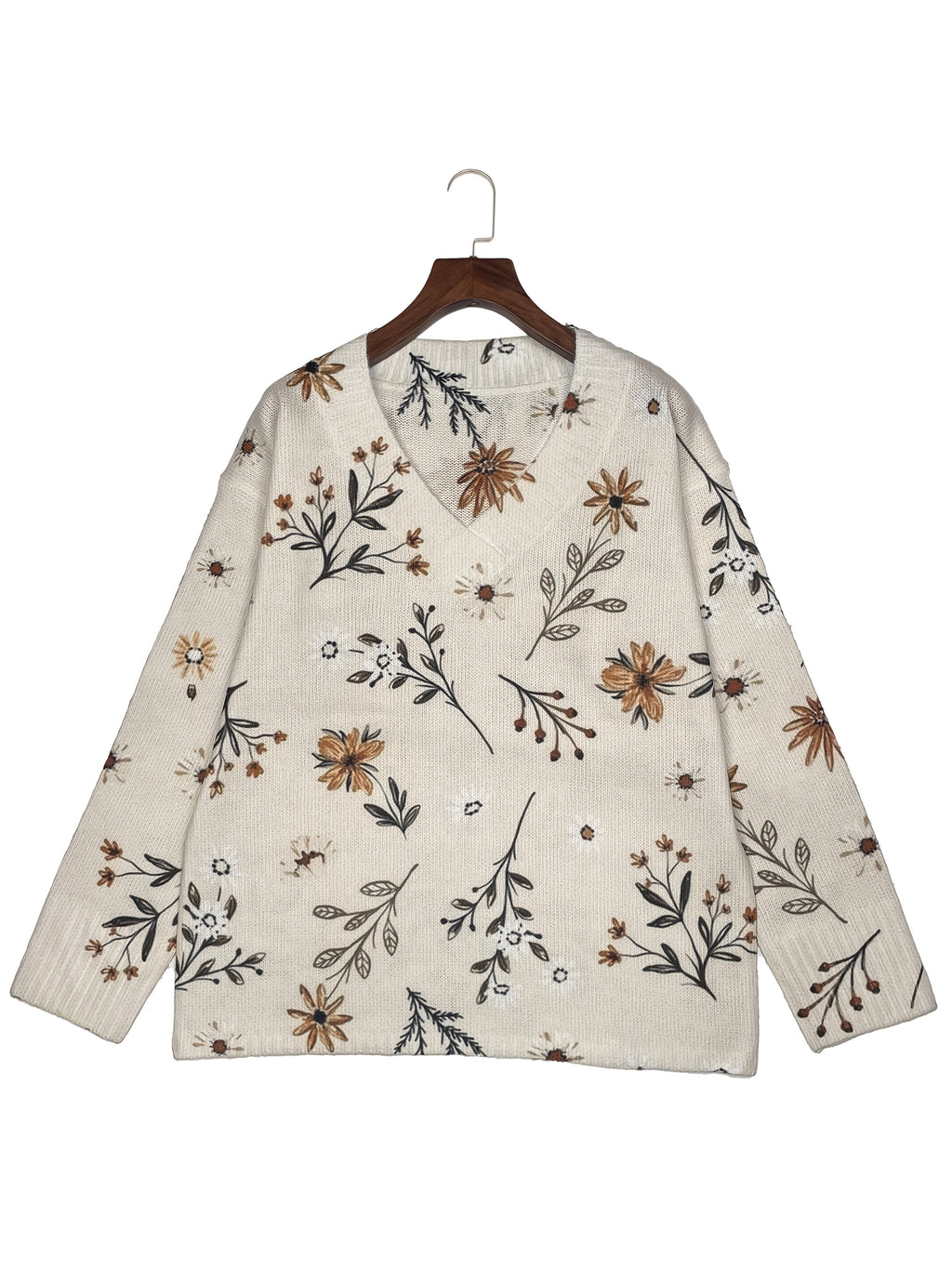 Pullover damski w kwiaty z dekoltem V i luźnym krojem - 4 - Livia-Moda