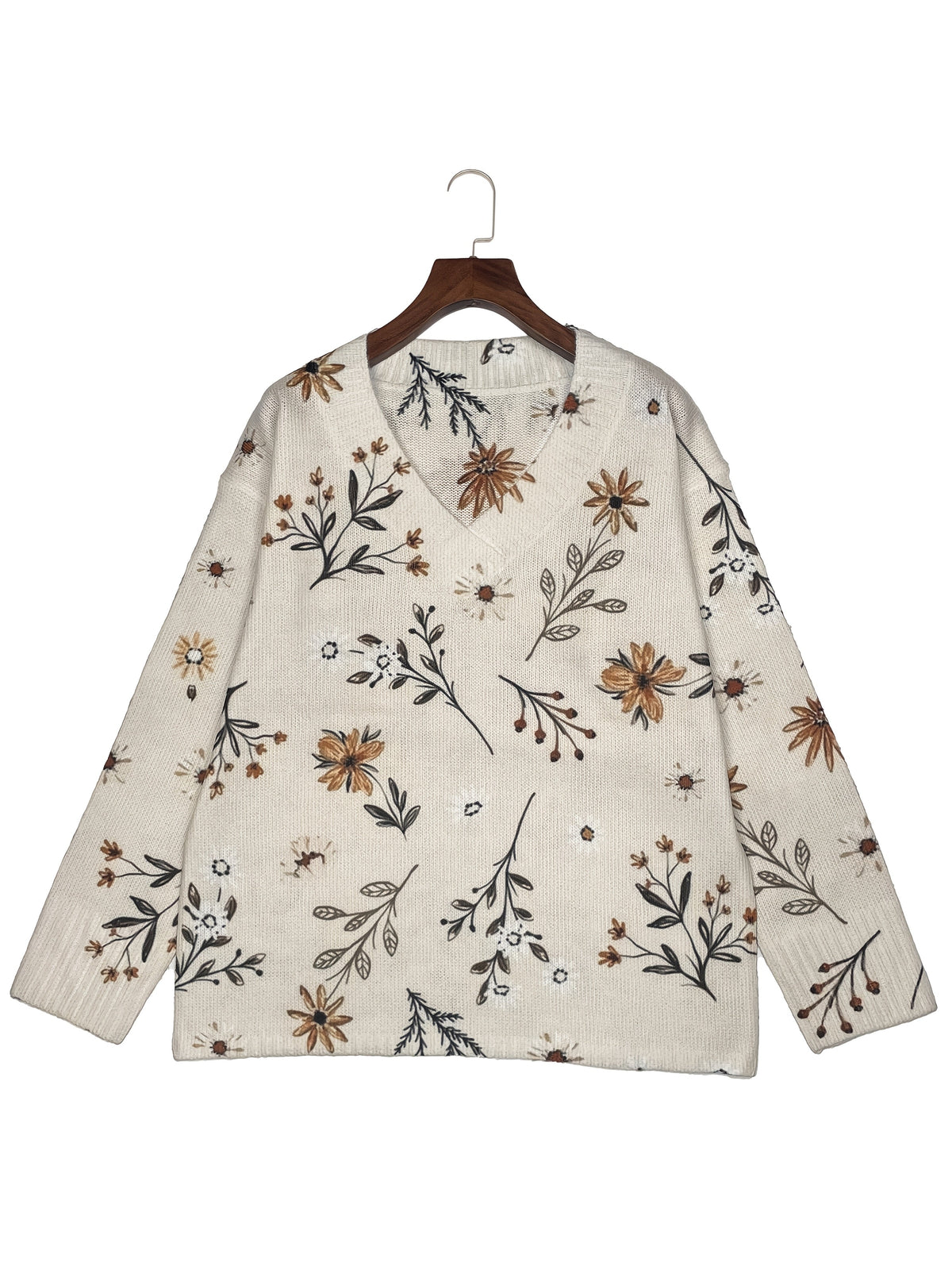 Pullover damski w kwiaty z dekoltem V i luźnym krojem - 4 - Livia-Moda