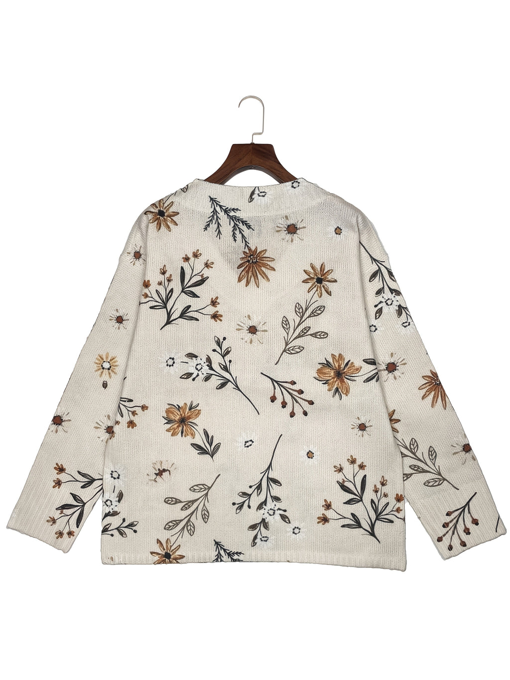 Pullover damski w kwiaty z dekoltem V i luźnym krojem - 5 - Livia-Moda