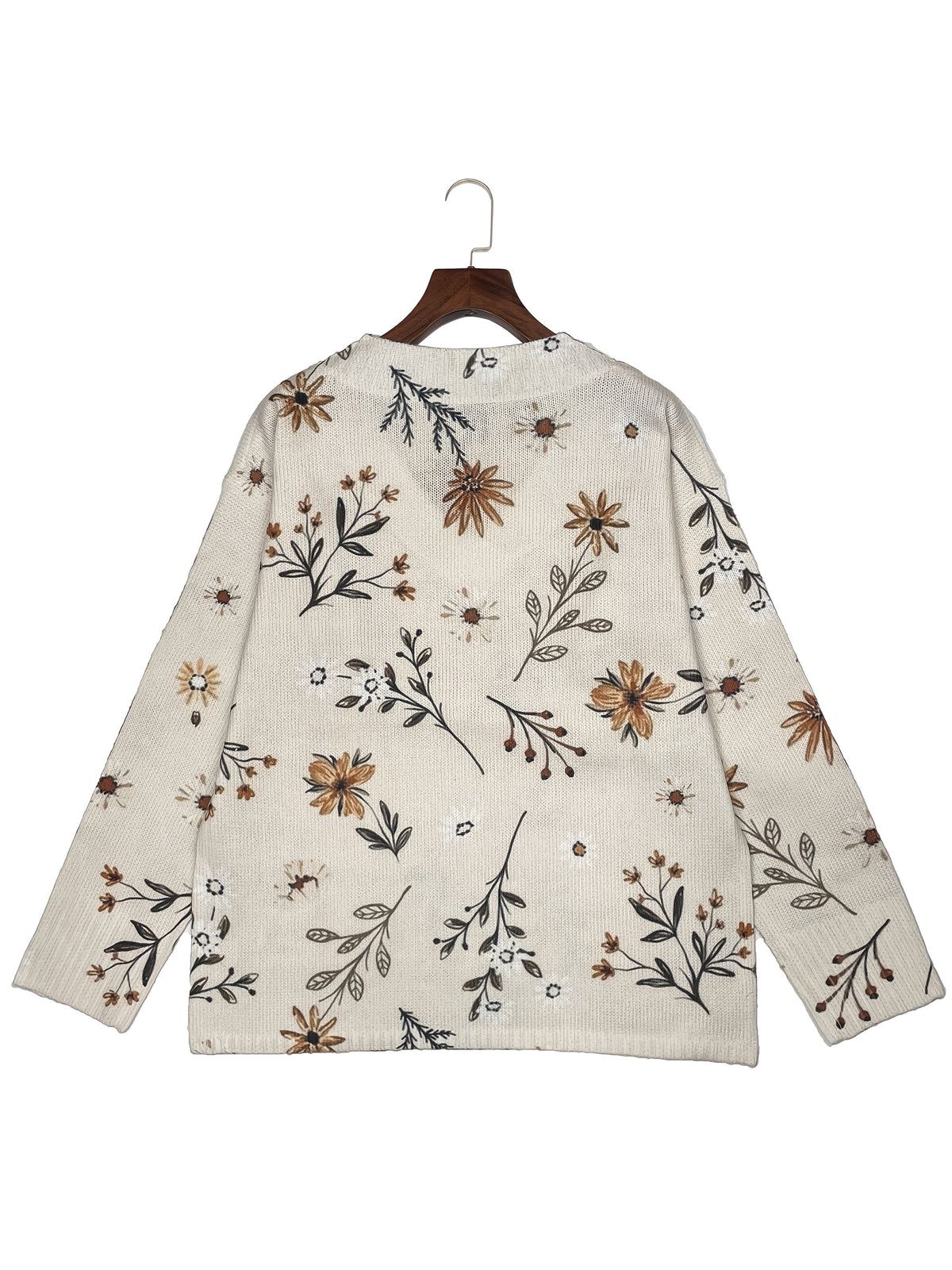 Pullover damski w kwiaty z dekoltem V i luźnym krojem - 5 - Livia-Moda