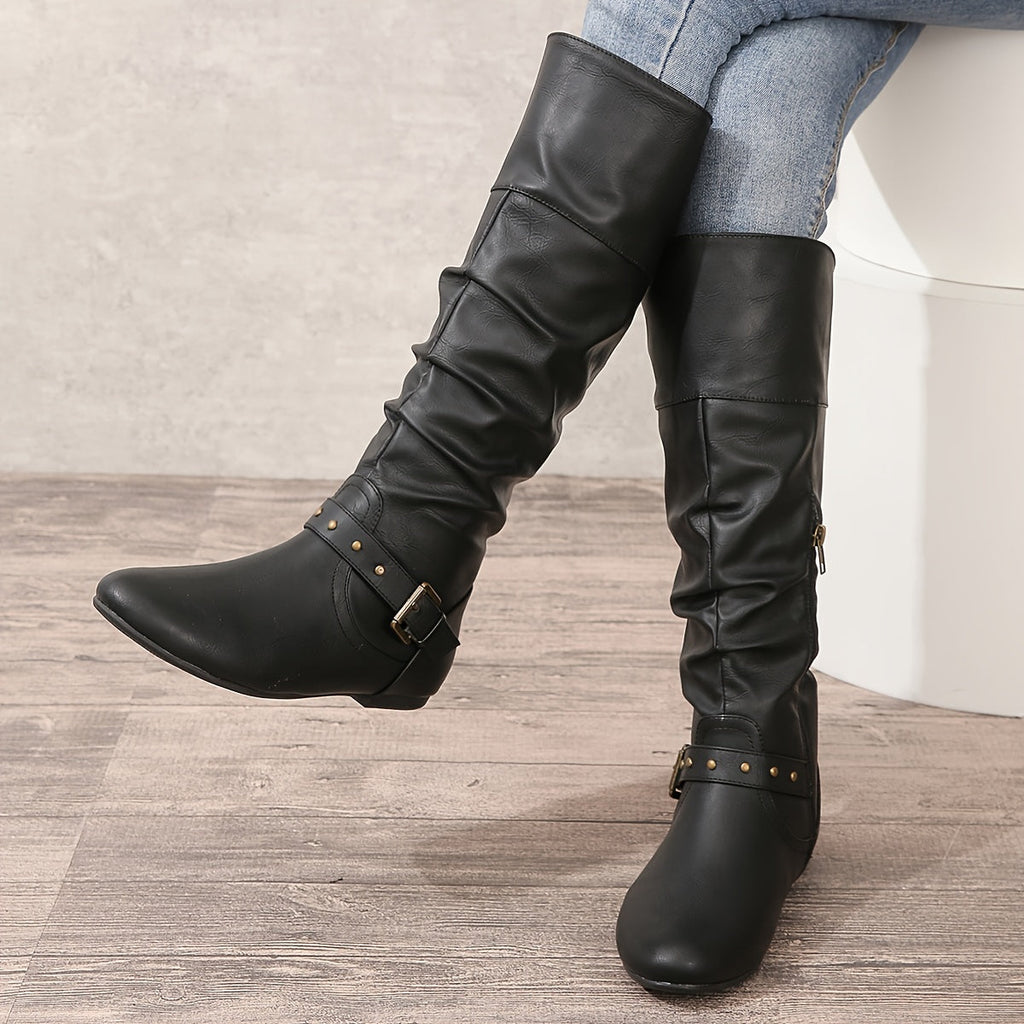 Botki damskie z klamrą i elastycznym cholewką - 8 - Livia-Moda