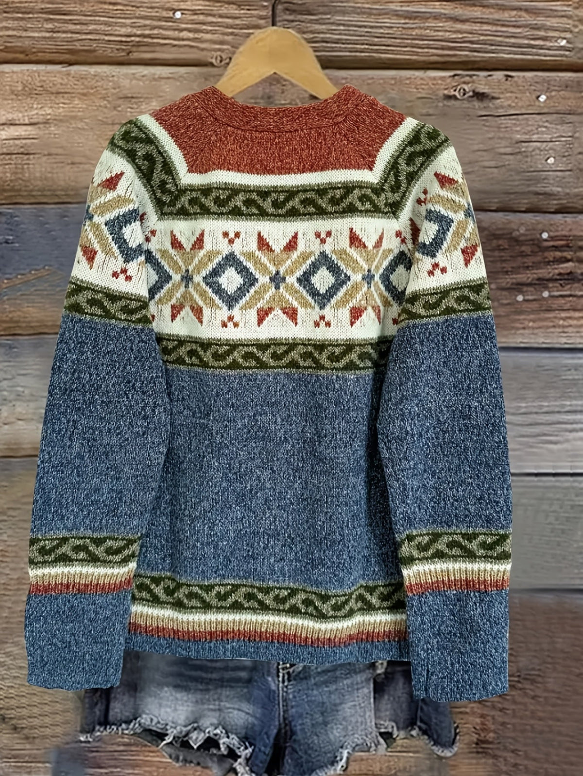 Cardigan damski z wzorem i guzikiem, luźny krój - 2 - Livia-Moda