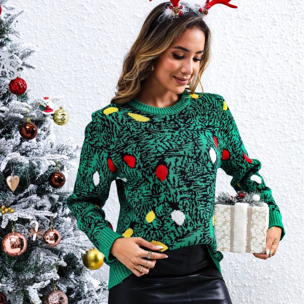 Sweter damski wesoły z motywem choinki i długimi rękawami - 3 - Livia-Moda