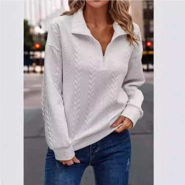 Pullover damski z kołnierzem i półzamkiem, luźny krój - 3 - Livia-Moda