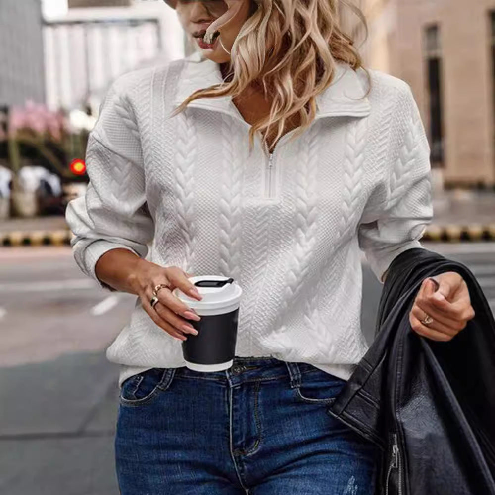 Pullover damski z kołnierzem i półzamkiem, luźny krój - 4 - Livia-Moda