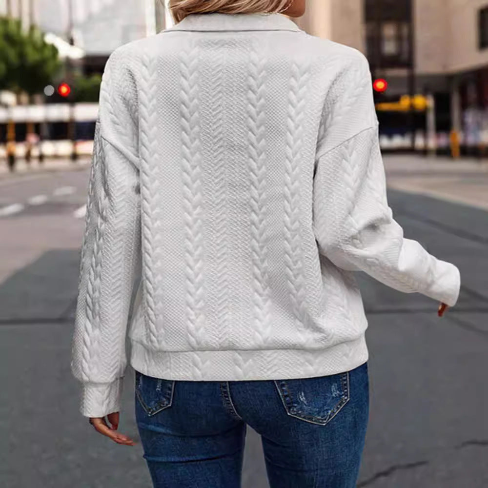 Pullover damski z kołnierzem i półzamkiem, luźny krój - 5 - Livia-Moda