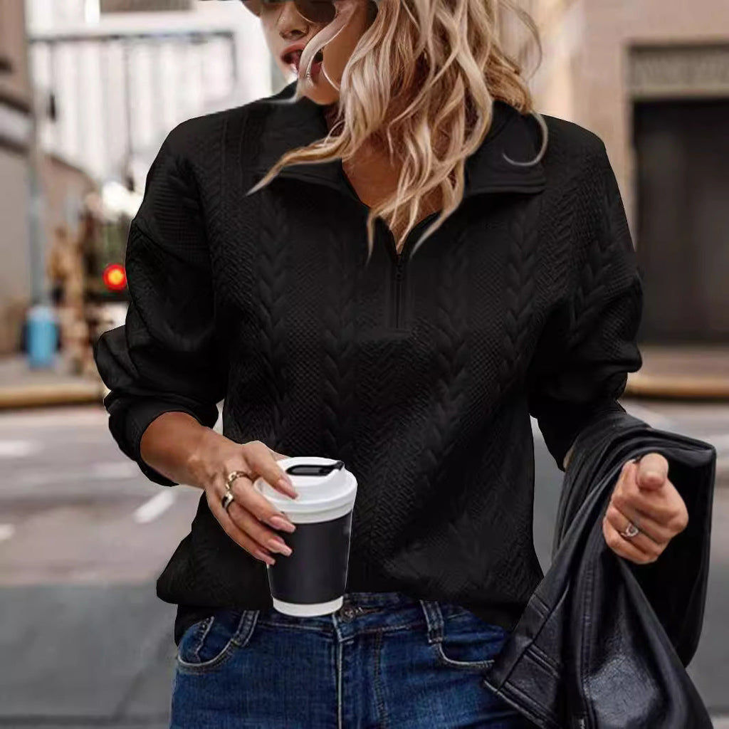 Pullover damski z kołnierzem i półzamkiem, luźny krój - 6 - Livia-Moda