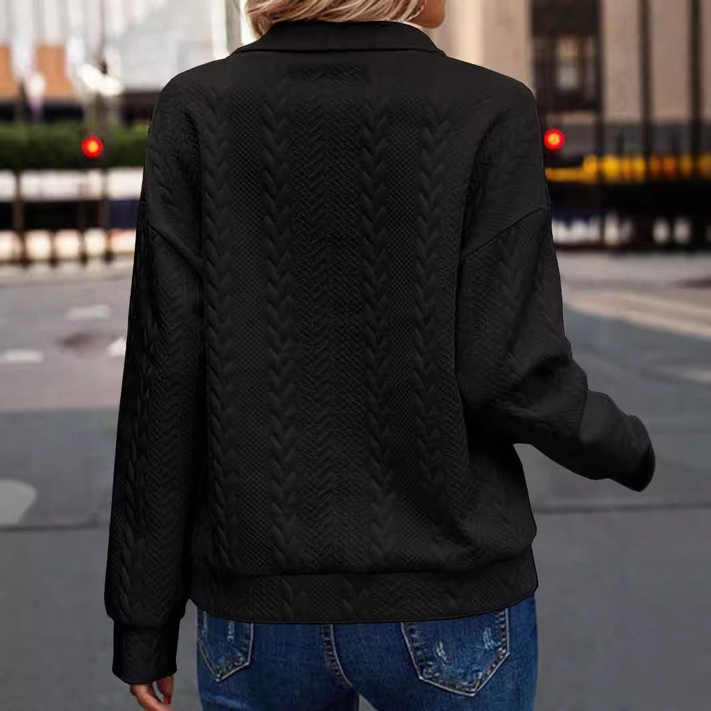 Pullover damski z kołnierzem i półzamkiem, luźny krój - 7 - Livia-Moda