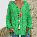 Pullover damski z kapturem i dekoltem w serek w kolorze zielonym - 1 - Livia-Moda