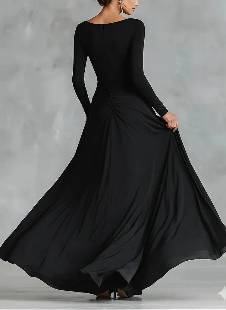 Sukienka maxi damska z długim rękawem i dekoltem w łódkę - 4 - Livia-Moda