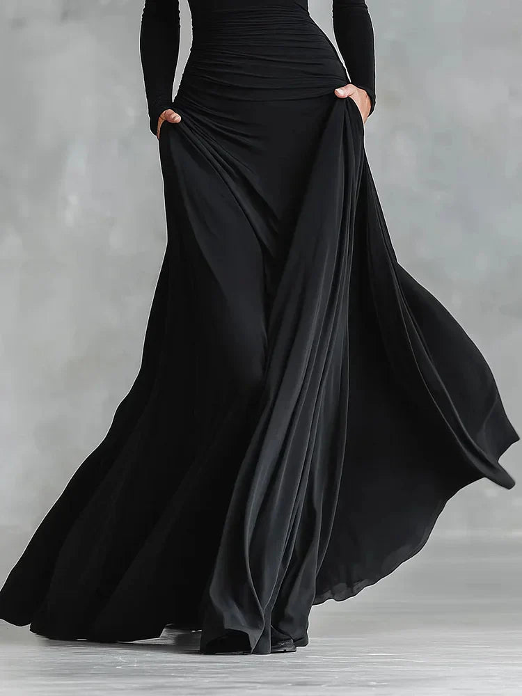 Sukienka maxi damska z długim rękawem i dekoltem w łódkę - 5 - Livia-Moda