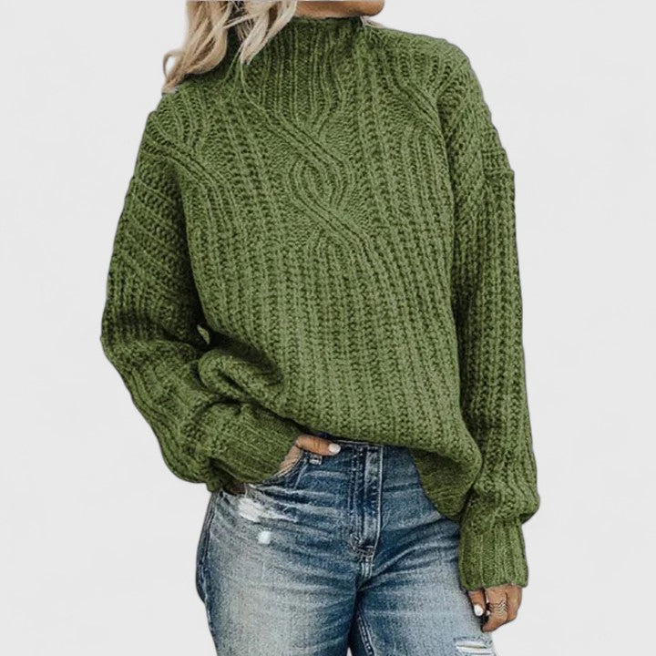 Sweter damski z wysokim kołnierzem i klasycznym wzorem - 1 - Livia-Moda