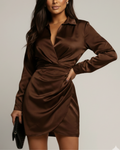 Sukienka kopertowa damska z długim rękawem i dekoltem V - 2 - Livia-Moda