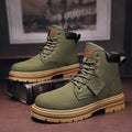 Botki damskie z wysoką cholewką i sznurowaniem - oliwkowe - 2 - Livia-Moda