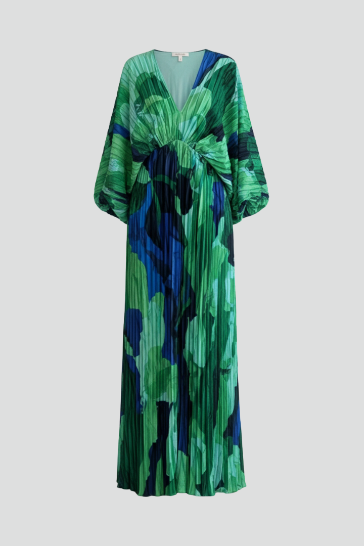 Sukienka maxi damska w kwiaty z dekoltem V i luźnymi rękawami - 2 - Livia-Moda