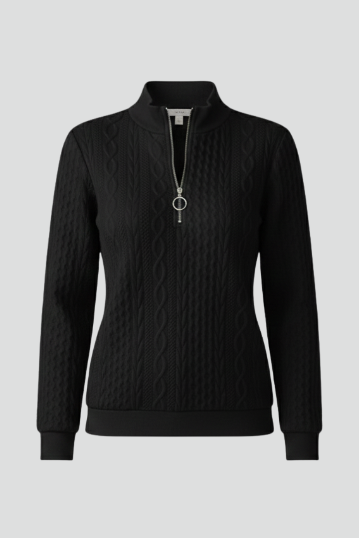 Sweter damski z zamkiem błyskawicznym i stójkowym kołnierzem - 1 - Livia-Moda