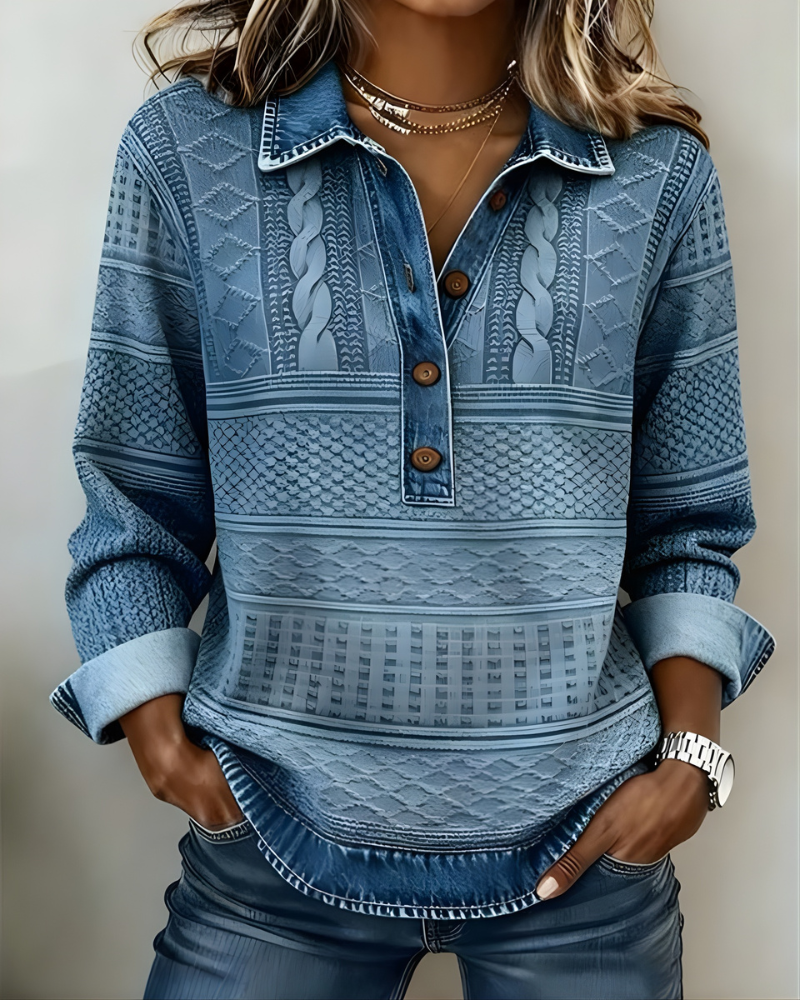 Pullover damski z kołnierzem, długie rękawy, w kolorze niebieskim - 1 - Livia-Moda