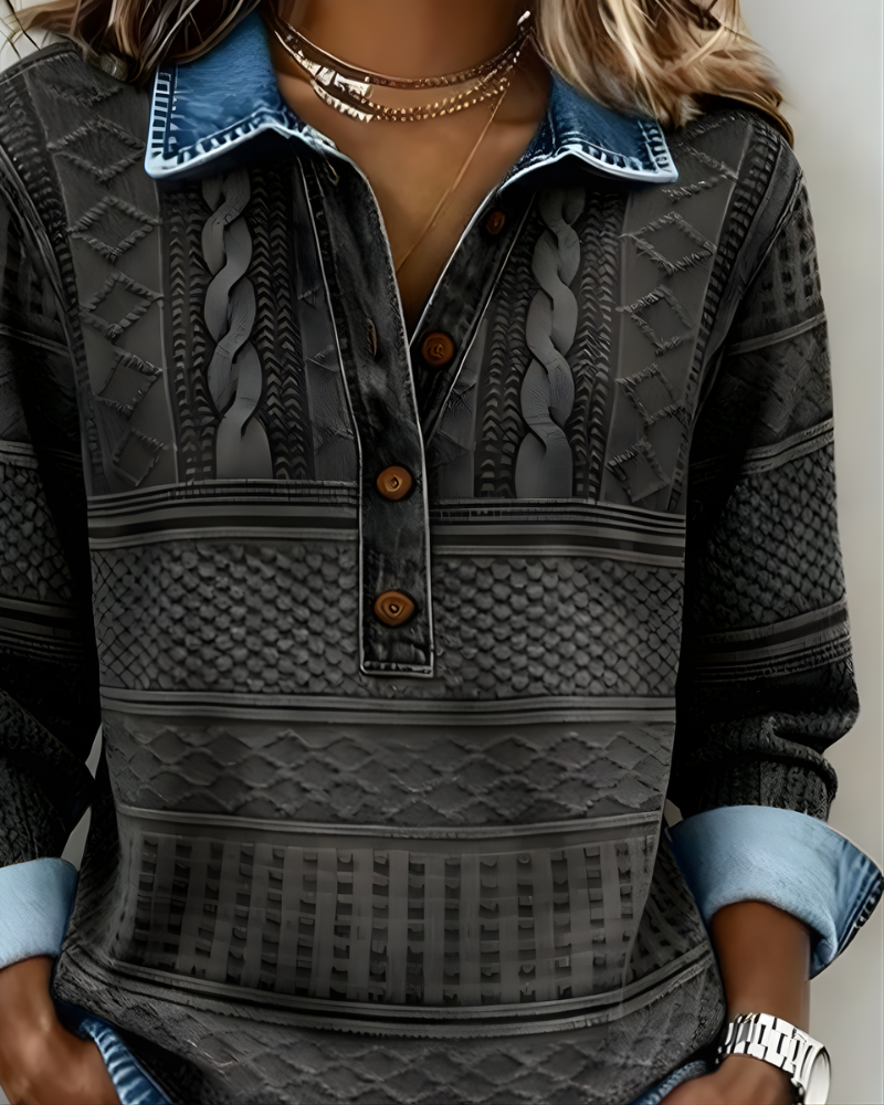 Pullover damski z kołnierzem, długie rękawy, w kolorze niebieskim - 6 - Livia-Moda