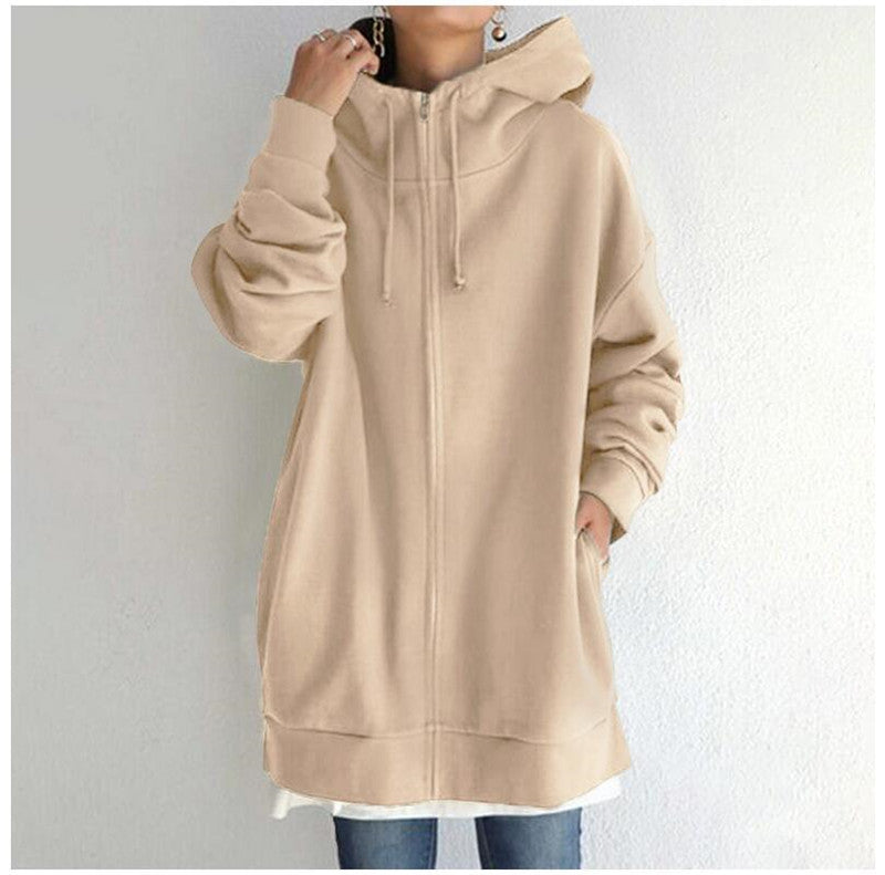 Hoodie damski oversize z kapturem i zamkiem, długie rękawy - 5 - Livia-Moda