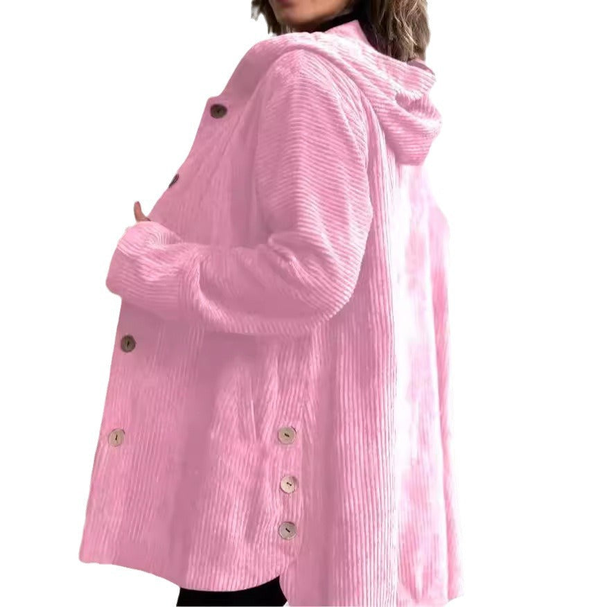 Kurtka damska z kapturem, luźna, w kolorze różowym - 2 - Livia-Moda